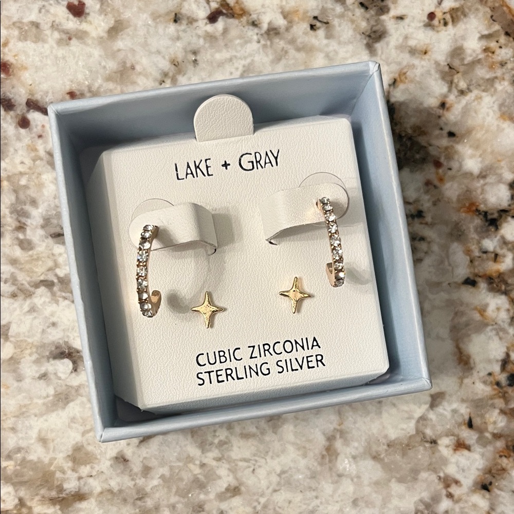 Gold Stone Hoop + Star Stud Earrings